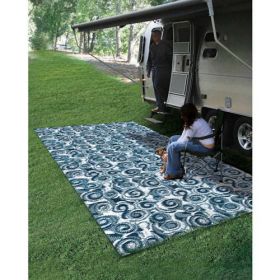 8' x 16' Reversible RV Outdoor Mat, Perfect Outdoor Accessory for RVing, Camping, Picnicking, and the Beach - Blue Swirl (42841)